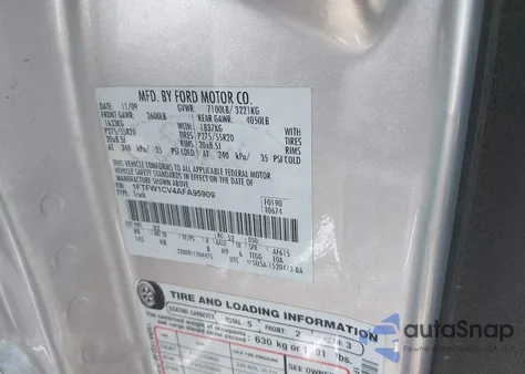 2010 Ford F-150 Fx2 Sport/Harley-Davidson/King Ranch/Lariat/Platinum/Xl/Xlt z USA, uszkodzony, nr VIN 1FTFW1CV4AFA95909